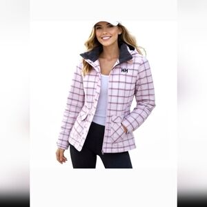 Helly Hansen Pale Pink Plaid Waterproof Hooded Rain Jacket Windbreaker M